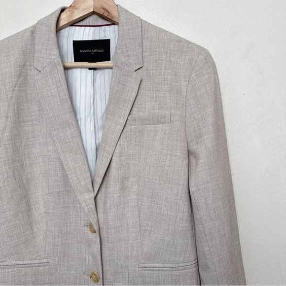 Banana Republic Womens 6 Khaki Stretch Flax Career Blazer - Picture 6 of 16